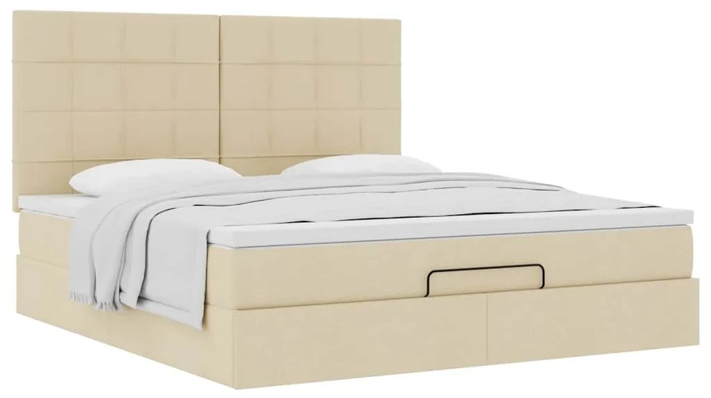 vidaXL Οθωμανικό Κρεβάτι με Στρώμα Κρέμα 160x200cm Ύφασμα