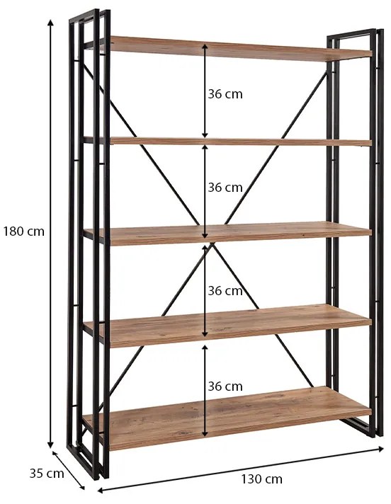 Βιβλιοθήκη Atlas Megapap χρώμα antlantic pine - μαύρο 130x35x180εκ.