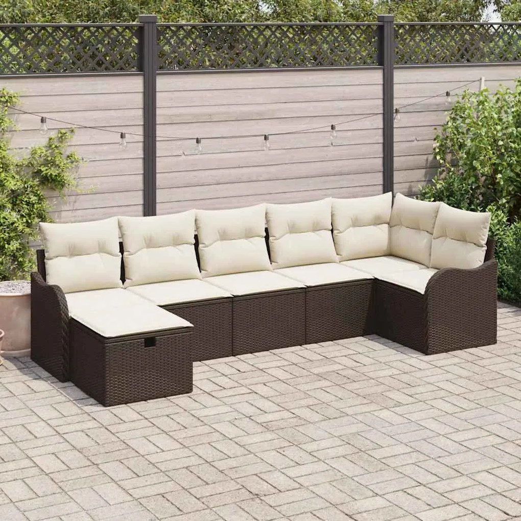 vidaXL Σετ Καναπέ Κήπου 7 pcs Καφέ και κρεμ 287.5 x 122.5 x 85 cm
