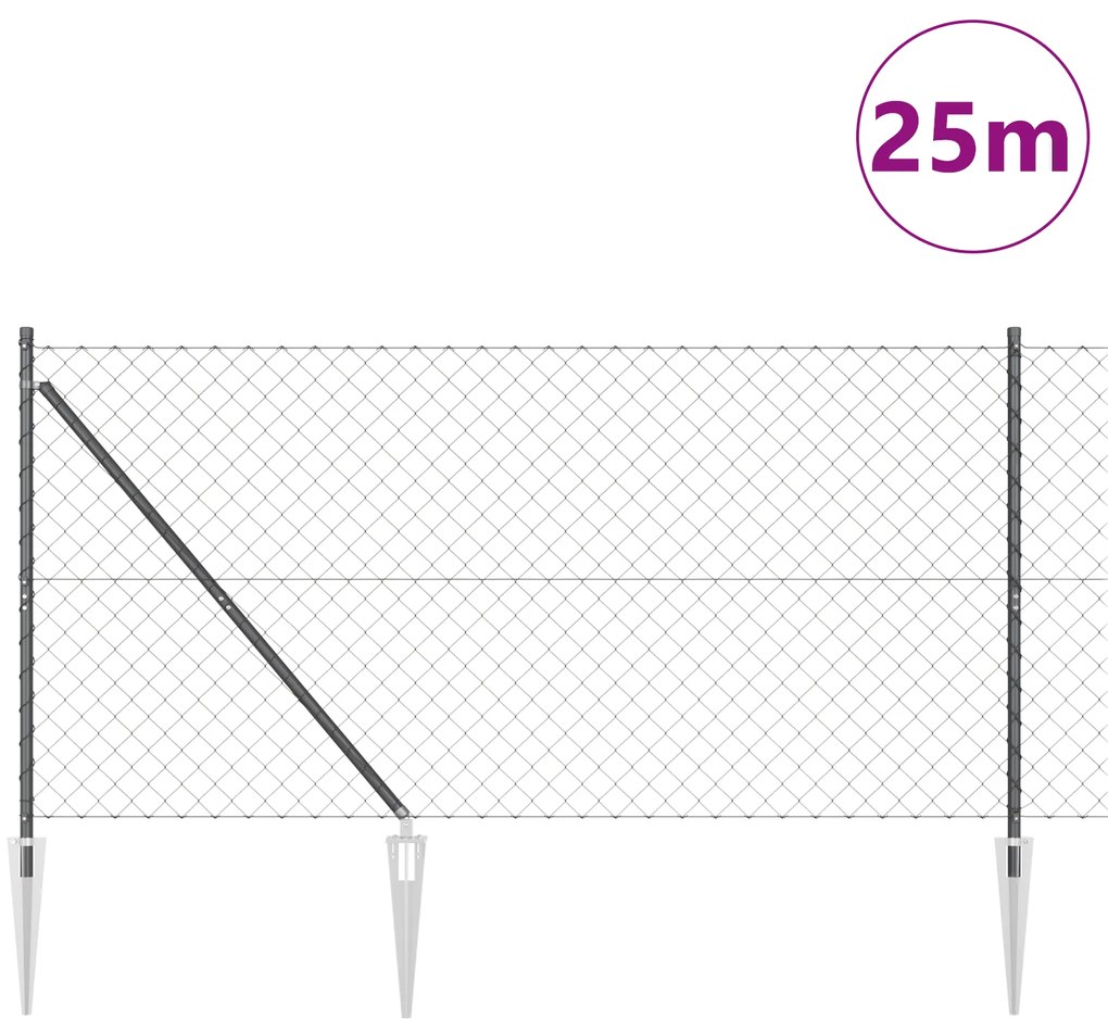 vidaXL Σετ Στύλων Φράχτη Γκρι 1.2 x 25 m Επικαλυμμένος Χάλυβας