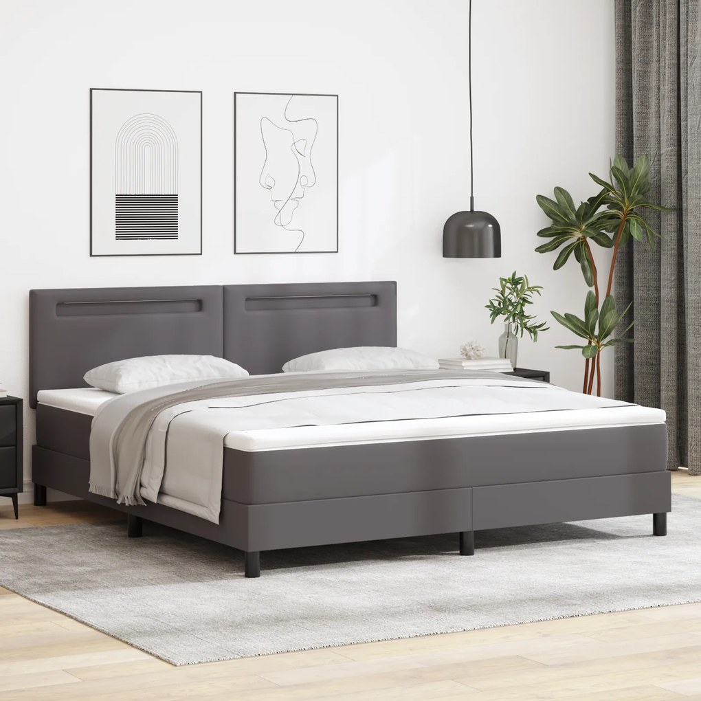 vidaXL Κρεβάτι Box Spring με Στρώμα Γκρι, Σούπερ Κινγκ, Ψεύτικος Δέρμα