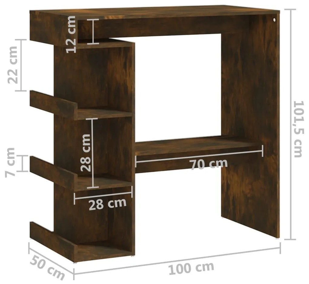 Τραπέζι Μπαρ με Ράφια Καπνιστή Δρυς 100x50x101,5 εκ. Επεξ. Ξύλο - Καφέ