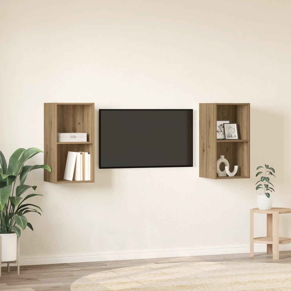 vidaXL Τηλεοπτική Κάβα Τοίχου 2 pcs Χειροποίητη δρυς 37 x 37 x 72 εκ