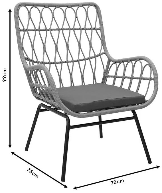 Σετ κήπου Naoki - Mabil 3 τεμ. pe rattan φυσικό - μαύρο μέταλλο 50x50x55 εκ.