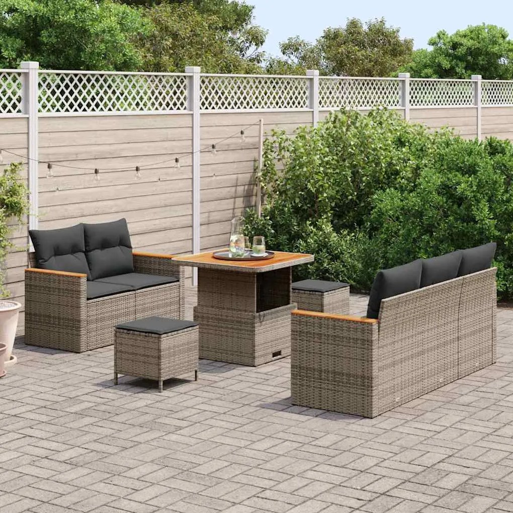 vidaXL Σετ Καναπέ Κήπου με μαξιλάρι 8 pcs Γκρι Πολυ ράταν