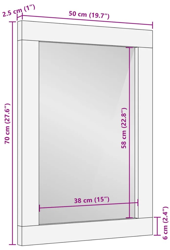 Καθρέφτης Μπάνιου 50x70 εκ. Μασίφ Ακατέργαστο Ξύλο Μάνγκο/Γυαλί - Καφέ