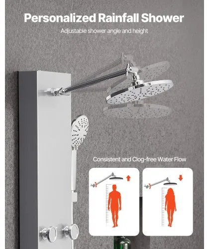 VEVOR Shower Panel Tower System Stainless Steel Column Rainfall Head Massage Jet