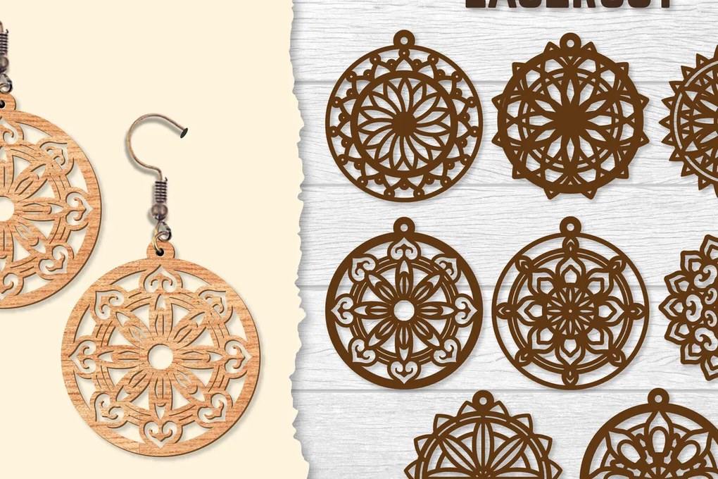 Intra απο ξύλο plywood 3mm-4mm πάχος - Σκουλαρίκια Mandala Lasercut BNDLES Δίασταση 3x3 cm INTRAFABR-120627100