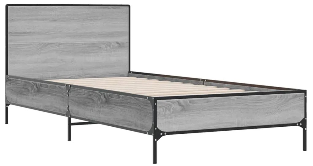 vidaXL Πλαίσιο Κρεβατιού Γκρι Sonoma 90x200 εκ. Επεξ. Ξύλο & Μέταλλο