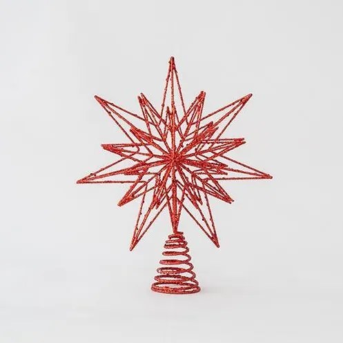 Eurolamp Κορυφή Δέντρου Αστέρι Με Σχέδια 3D Και Glitter 30x25cm Κόκκινο 600-44928