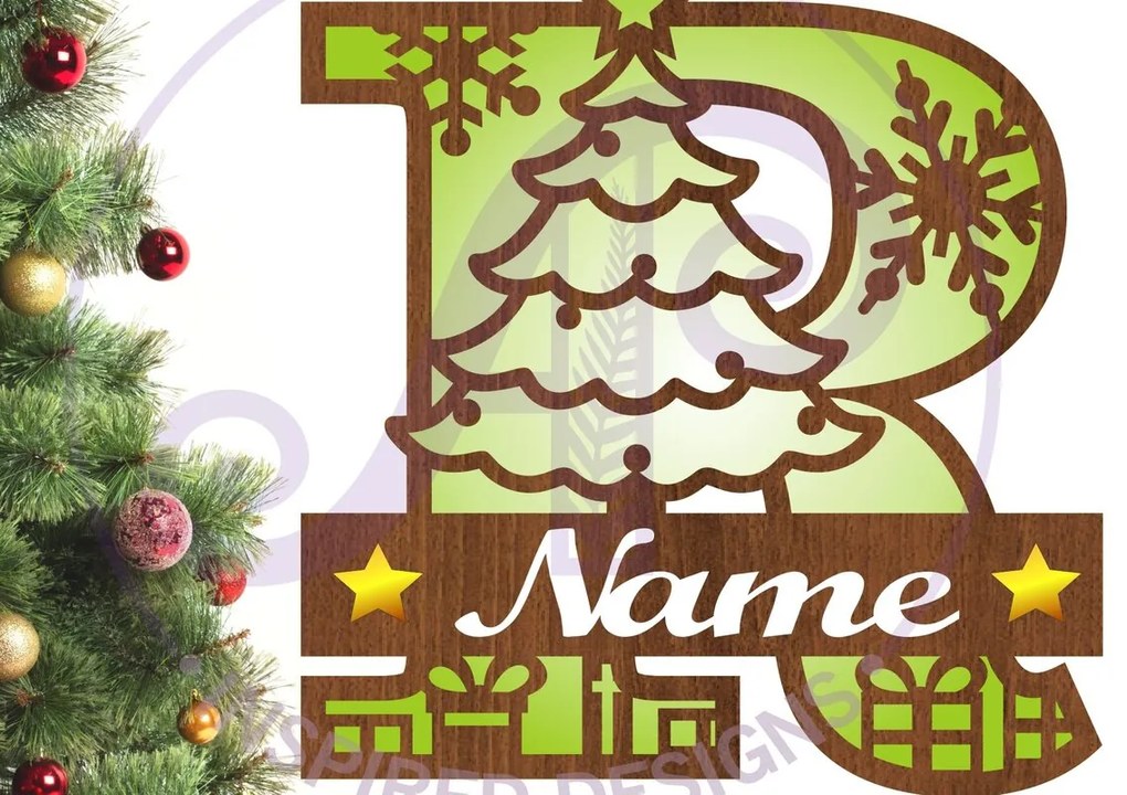 Intra απο ξύλο plywood 3mm-4mm πάχος Χριστουγεννιάτικο μονόγραμμα με κεφαλαίο γράμμα R Δίασταση 30x20 cm INTRAFABR-79721728