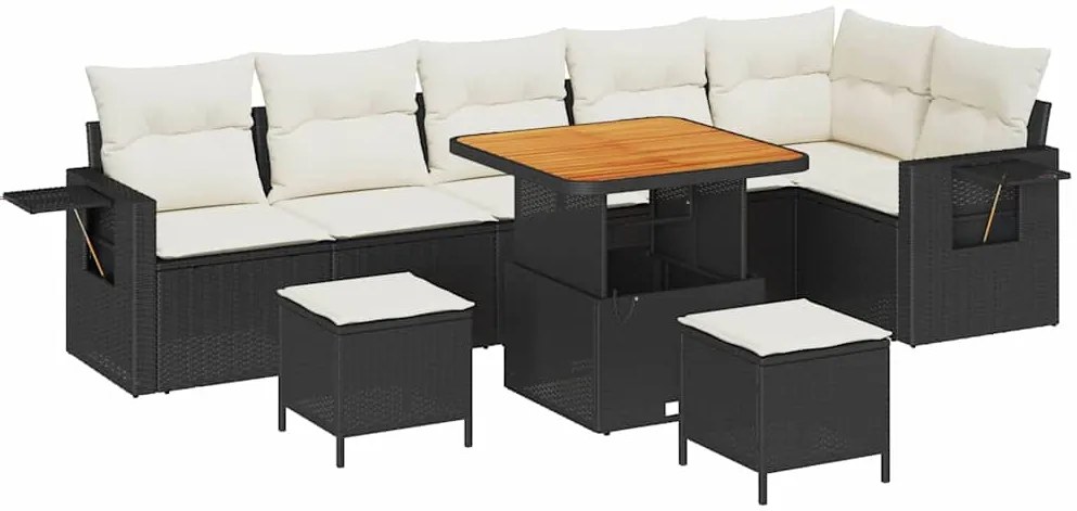 vidaXL Σετ Καναπέ Κήπου Ρυθμιζόμενο ύψος 9 pcs Μαύρο συνθετικό ρατάν
