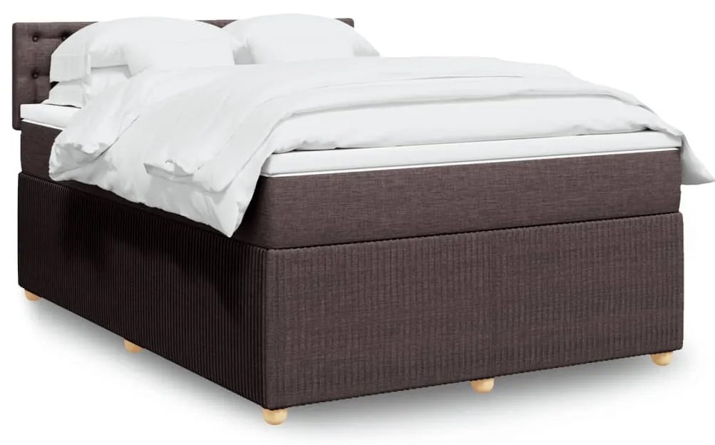 vidaXL Κρεβάτι Boxspring με Στρώμα Σκούρο Καφέ 140x190 εκ. Υφασμάτινο