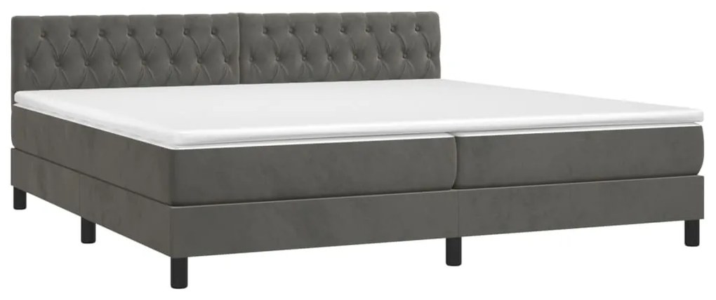 vidaXL Κρεβάτι Boxspring με Στρώμα Σκούρο Γκρι 200x200 εκ. Βελούδινο