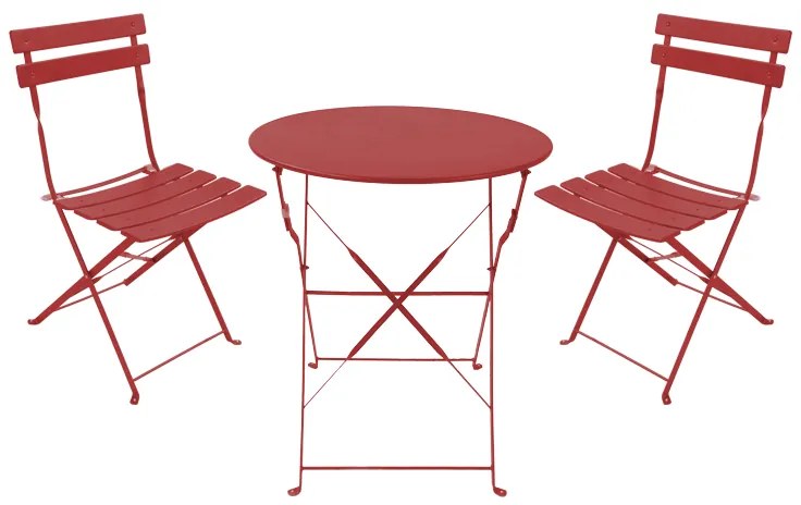 Τραπεζαρία Bistro pakoworld σετ 3τεμ μεταλλική αναδιπλούμενη σε terracotta απόχρωση Φ60x71εκ