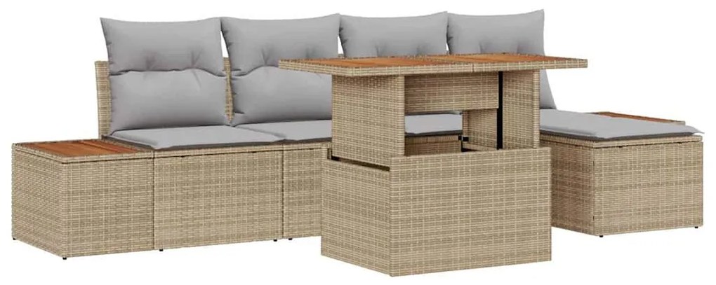 vidaXL Σέτ φαγητού για κήπο με μαξιλάρι 6 pcs Μπεζ και Γκρι