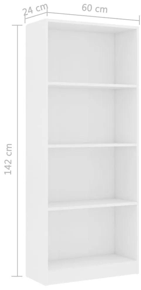 vidaXL Βιβλιοθήκη με 4 Ράφια Λευκή 60 x 24 x 142 εκ. από Επεξ. Ξύλο