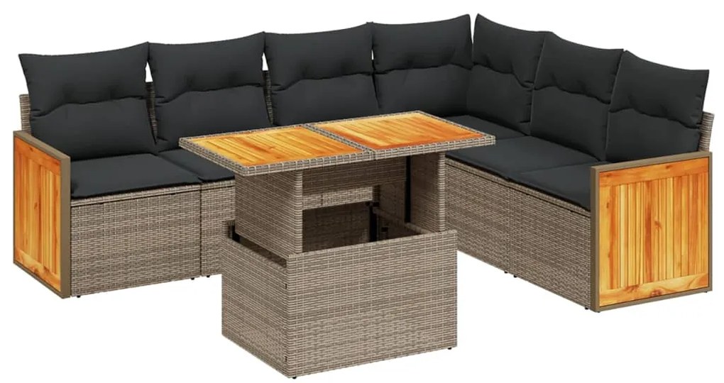 vidaXL Σετ Σαλονιού Κήπου 7 τεμ. Γκρι Συνθετικό Ρατάν με Μαξιλάρια