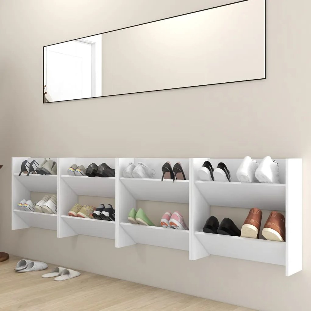 vidaXL Παπουτσοθήκες Τοίχου 4 τεμ. Λευκές 60x18x60 εκ. από Επεξ. Ξύλο