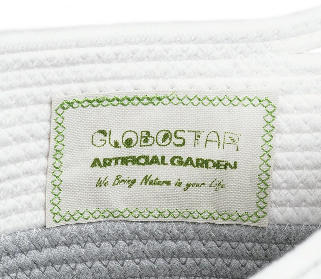 GloboStar® Artificial Garden POSITANO 20319 Διακοσμητικό Πλεκτό Καλάθι - Κασπώ Γλάστρα - Flower Pot Γκρι με Λευκό Φ25cm x Υ25cm