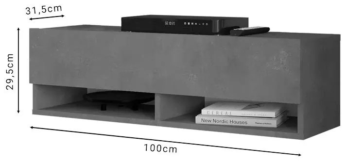 Έπιπλο τηλεόρασης Roscoe αντικέ ανθρακί μελαμίνης 100x31.5x29.5εκ 100x31.5x29.5 εκ.