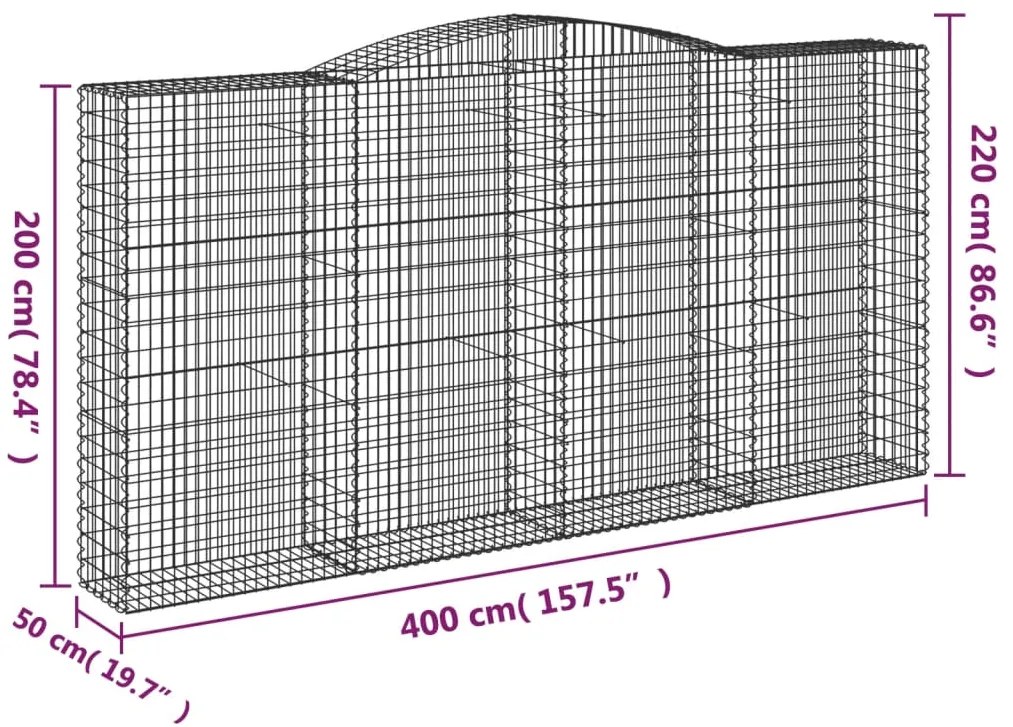 vidaXL Συρματοκιβώτια Τοξωτά 5 τεμ. 400x50x200/220 εκ. Γαλβαν. Ατσάλι