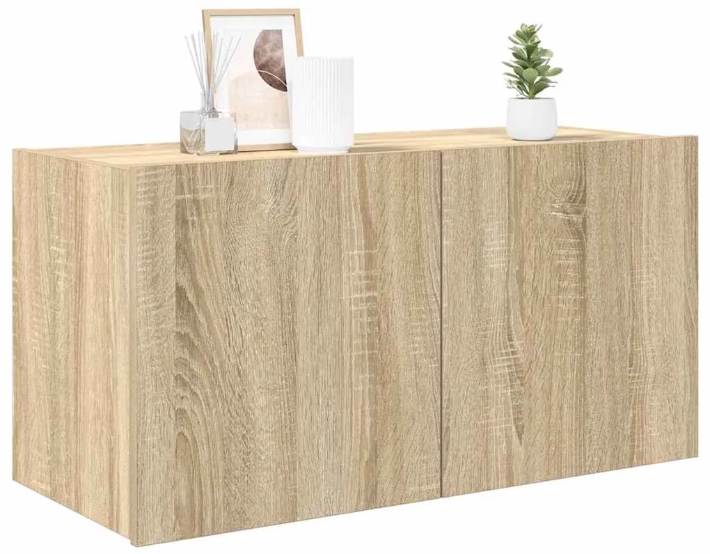 vidaXL Έπιπλο Τοίχου Τηλεόρασης με LED Sonoma Δρυς 80x35x41 εκ.