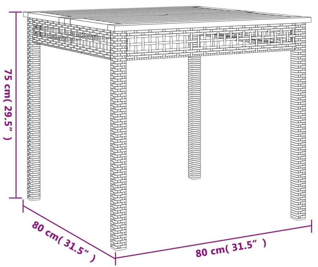 Τραπέζι Κήπου Μαύρο 80x80x75 εκ. Συνθετικό Ρατάν &amp; Ξύλο Ακακίας - Μαύρο