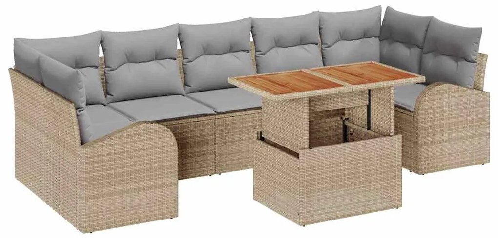 vidaXL Σετ Καναπέ Κήπου με αποθήκευση 8 pcs Μπεζ Πολυ ράταν