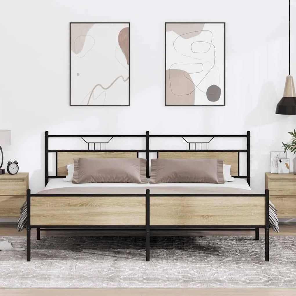 vidaXL Σκελετός Κρεβ. Χωρίς Στρώμα Sonoma Δρυς 193x201 εκ. Μεταλλικό