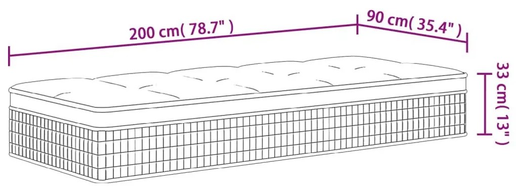 Στρώμα με Pocket Springs Μεσαία Plus Σκληρότητα 90x200 εκ. - Λευκό