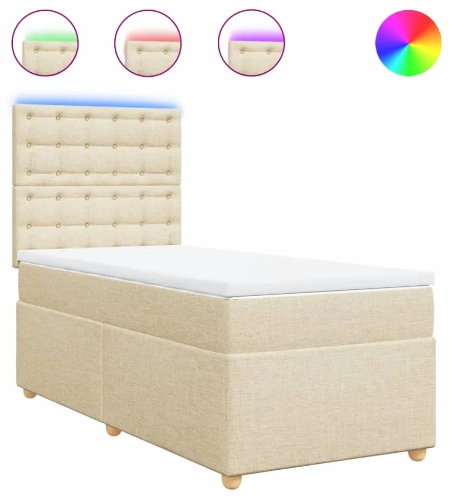 vidaXL Κρεβάτι Boxspring με Στρώμα Κρεμ 90x200 εκ.Υφασμάτινο