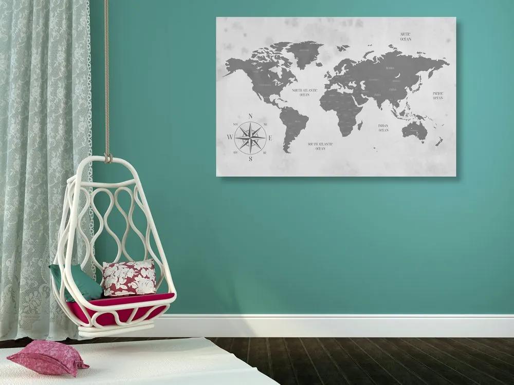 Εικόνα στο φελλό ενός αξιοπρεπούς παγκόσμιου χάρτη σε ασπρόμαυρο - 120x80  arrow