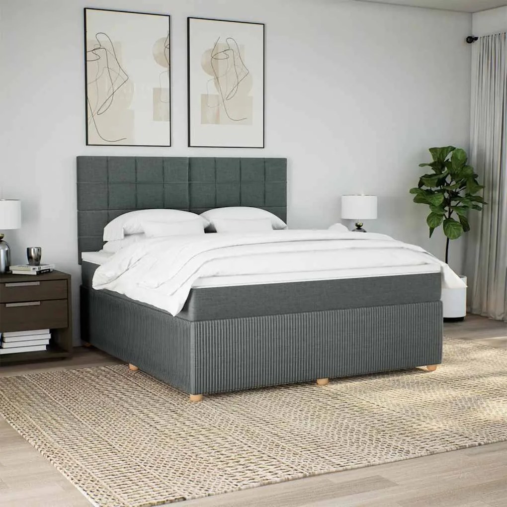 vidaXL Κρεβάτι Boxspring με Στρώμα Σκούρο Γκρι 180x200 εκ Υφασμάτιν
