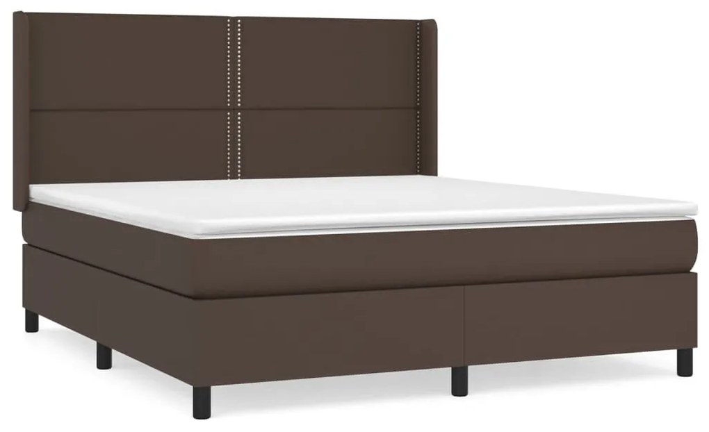 Κρεβάτι Boxspring με Στρώμα Καφέ 180x200 εκ. Συνθετικό Δέρμα - Καφέ