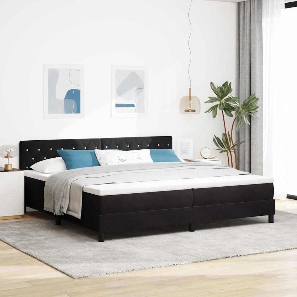 κρεβάτι box spring vidaXL με στρώμα Μαύρο 200x200 εκ Βελούδο