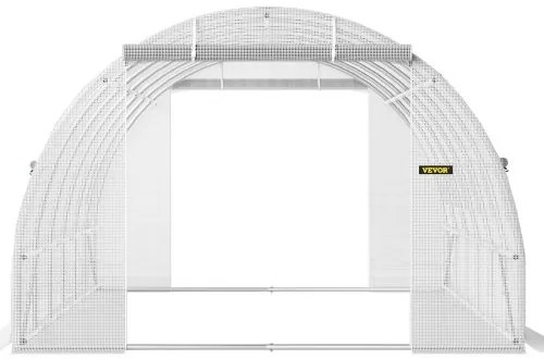 VEVOR Walk-in Tunnel Greenhouse, 20 x 10 x 7 ft Portable Plant Hot House w/ Galvanized Steel Hoops, 3 Top Beams, 4 Diagonal Poles, 2 Zippered Doors &amp; 12 Roll-up Windows, White