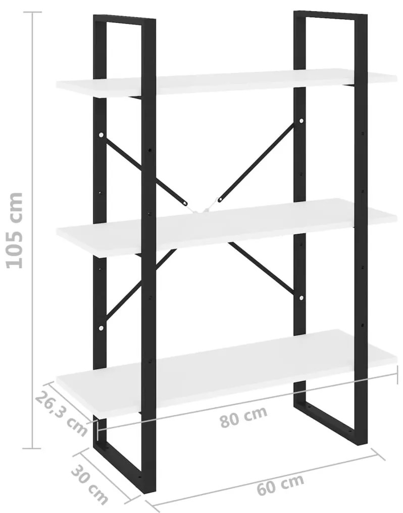 Βιβλιοθήκη Λευκή 80 x 30 x 105 εκ. από Επεξ. Ξύλο - Λευκό