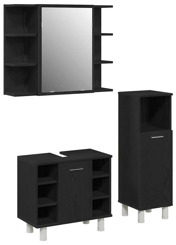 vidaXL Σετ Επίπλων Μπάνιου με ράφι 3 pcs Μαύρο 30 x 30 x 99.5 εκ