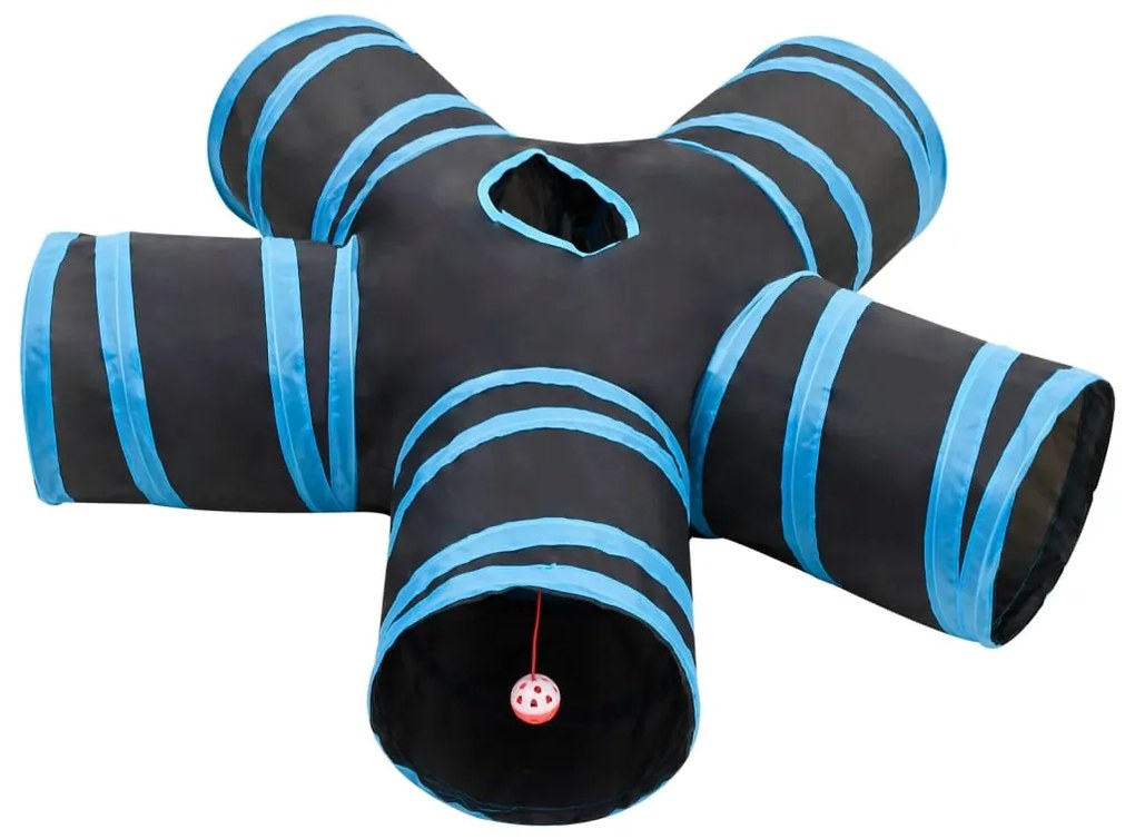 vidaXL Τούνελ για Γάτες 5 Κατευθύνσεων Μαύρο/Μπλε 25 εκ. Πολυεστέρα