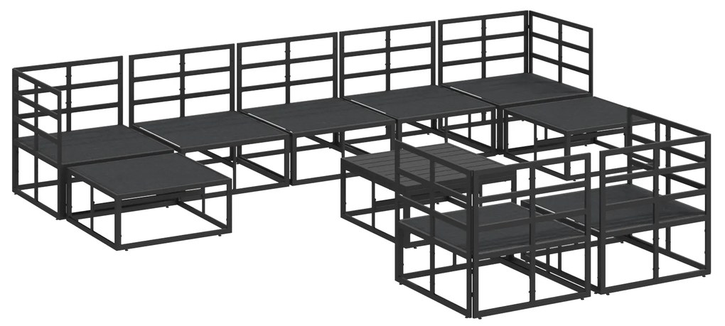 vidaXL Σετ Καναπέ Κήπου 10 pcs Μαύρο 70 x 70 x 32 εκ Αλουμίνιο