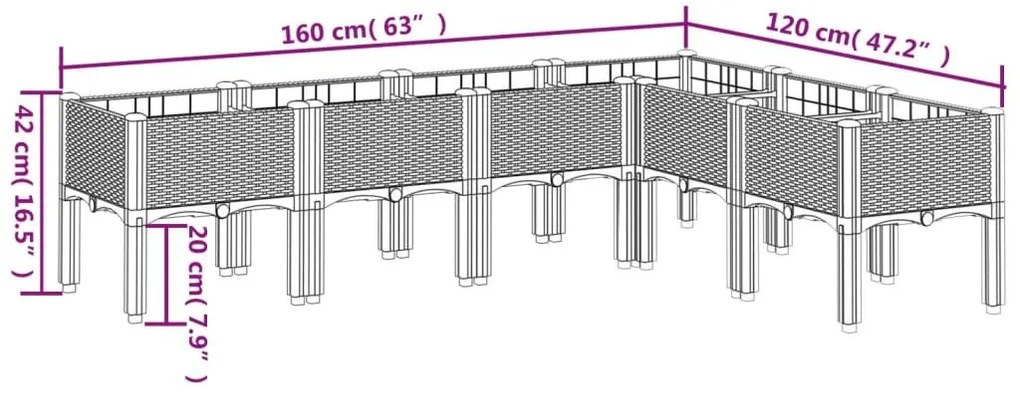 Ζαρντινιέρα Κήπου με Πόδια Λευκή 160x120x42 εκ. Πολυπροπυλένιο - Λευκό