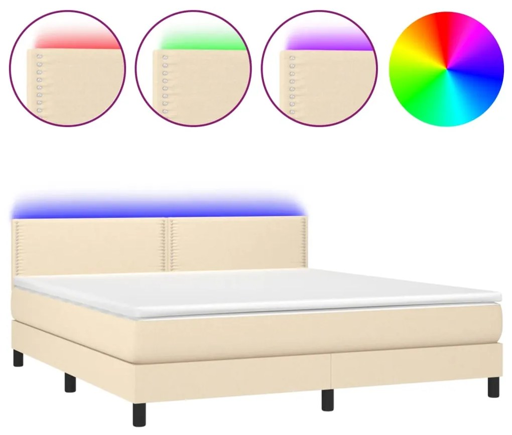 ΚΡΕΒΑΤΙ BOXSPRING ΜΕ ΣΤΡΩΜΑ &amp; LED ΚΡΕΜ 180X200 ΕΚ. ΥΦΑΣΜΑΤΙΝΟ 3133098