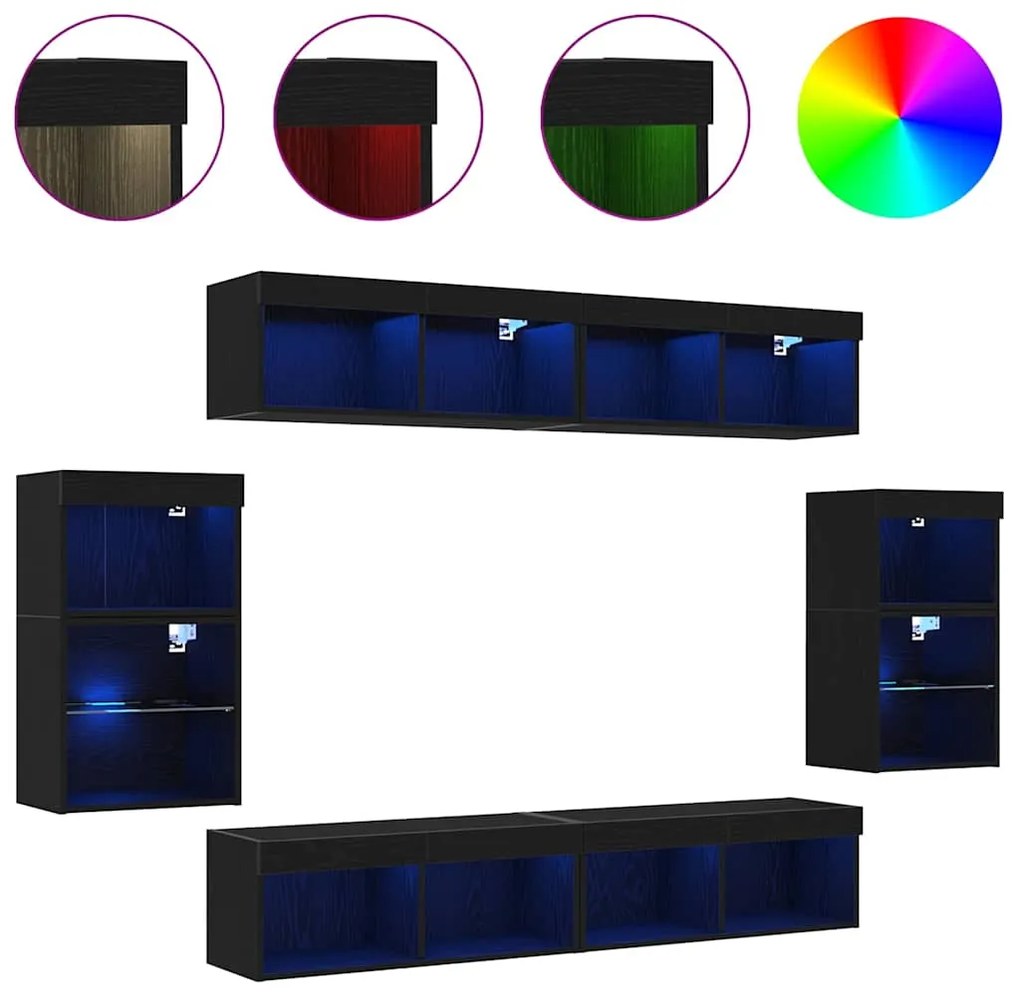 vidaXL Κέντρο Ψυχαγωγίας Επιτοίχιο 8 pcs Μαύρη δρυς 40 x 28.5 x 40 εκ