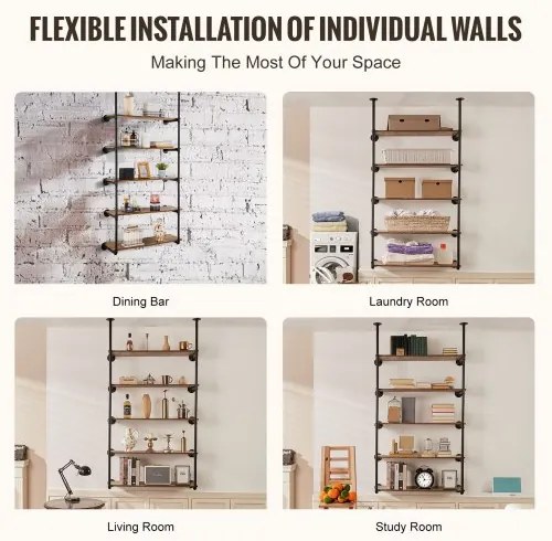 VEVOR Industrial Pipe Shelf 5 Tier 2PCS 11.8in W Wall-Mount Planks NOT Included
