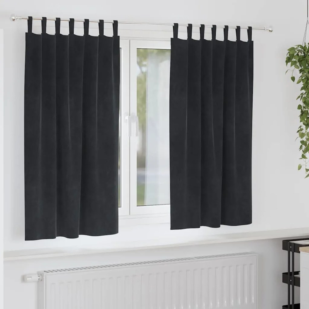 vidaXL Κουρτίνες με κουρτίνες 2 pcs Μαύρο 140 x 175 cm Βελούδο