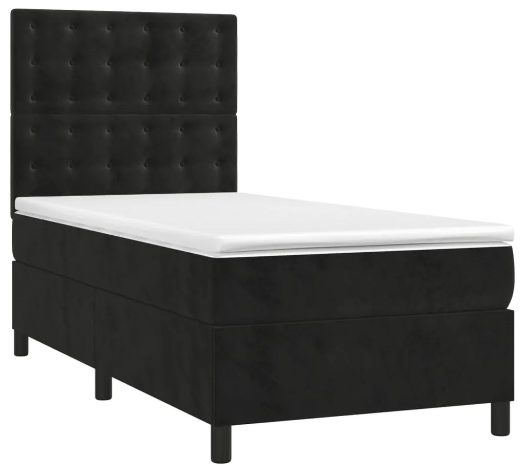 vidaXL Κρεβάτι Boxspring με Στρώμα Μαύρο 90x190 εκ. Βελούδινο