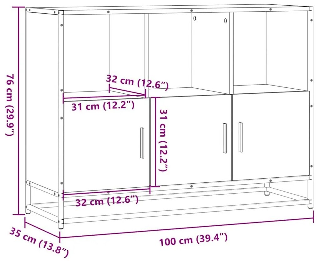 Sideboard καφέ δρυς 100x35x76 cm Κατασκευασμένο ξύλο - Καφέ