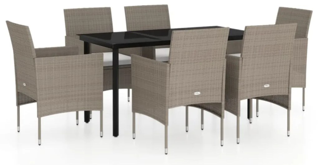 vidaXL Σετ Τραπεζαρίας Κήπου 7 Τεμαχίων Μπεζ και Μαύρο με Μαξιλάρια