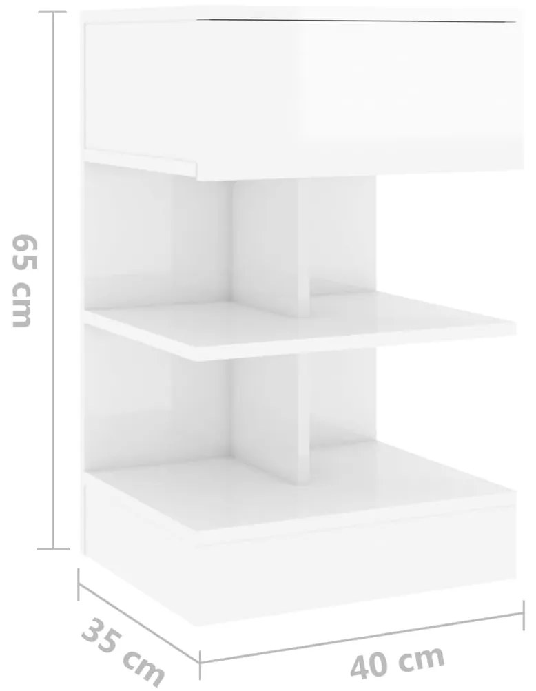 vidaXL Κομοδίνο Γυαλιστερό Λευκό 40 x 35 x 65 εκ. από Επεξ. Ξύλο